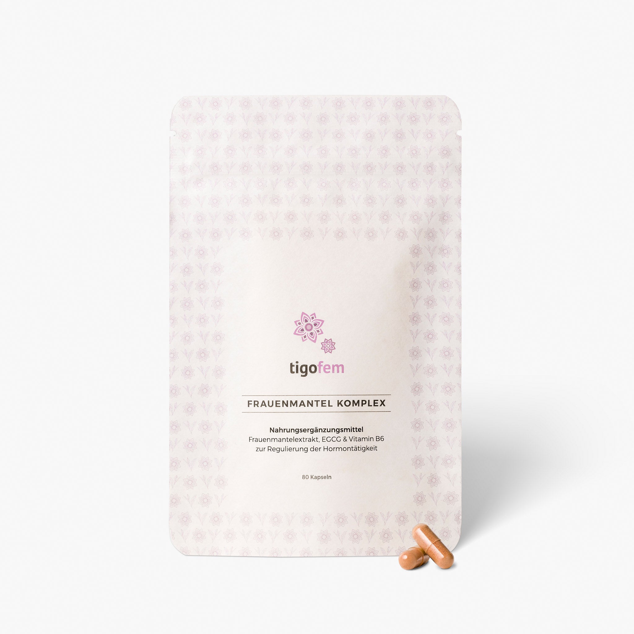 tigofem Frauenmantelkomplex Nachfüllpack mit 80 Kapseln, EGCG und Vitamin B6 zur Hormonregulierung.