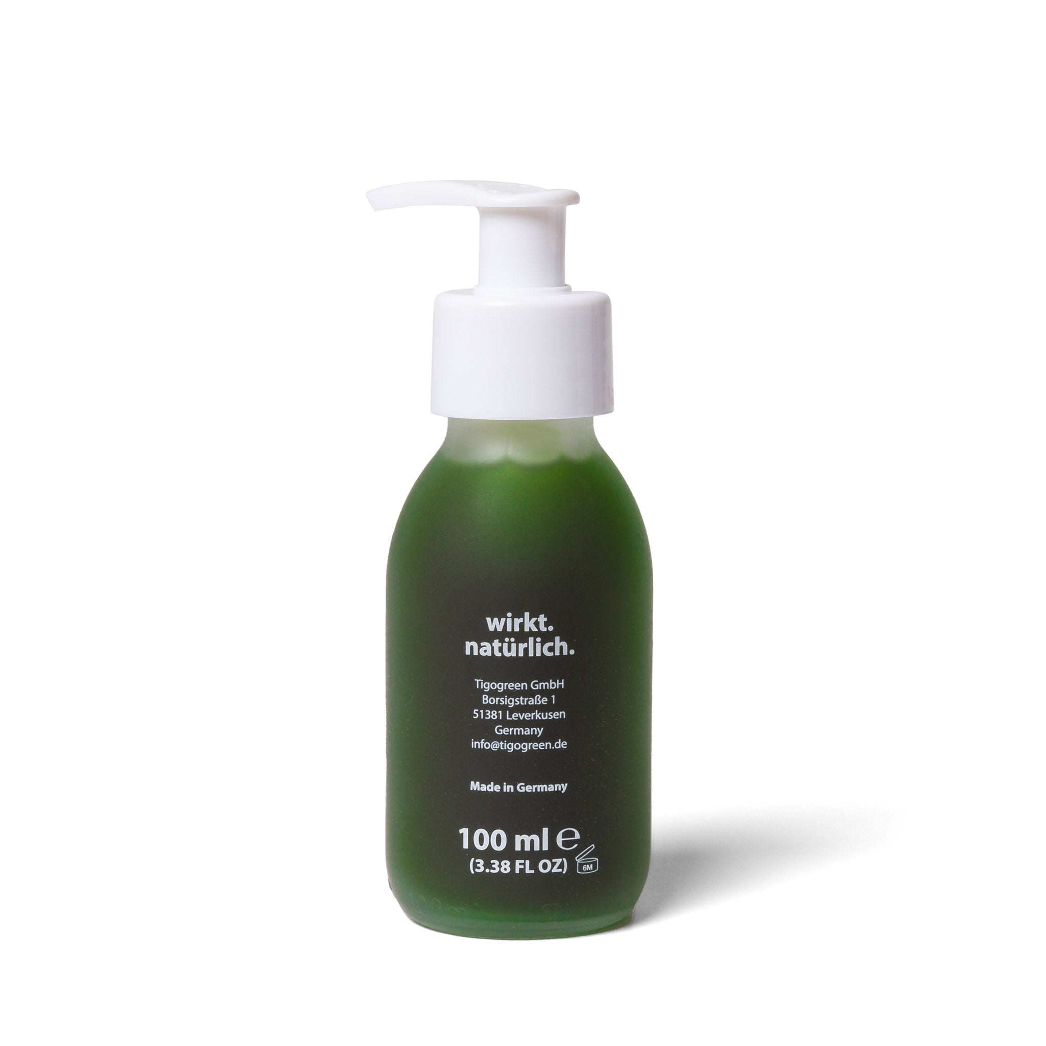 tigoderm Green Balance Cleanser: 100ml Gesichtswaschgel in grünem Glasspender mit Hyaluron und Grüntee-Extrakt.
