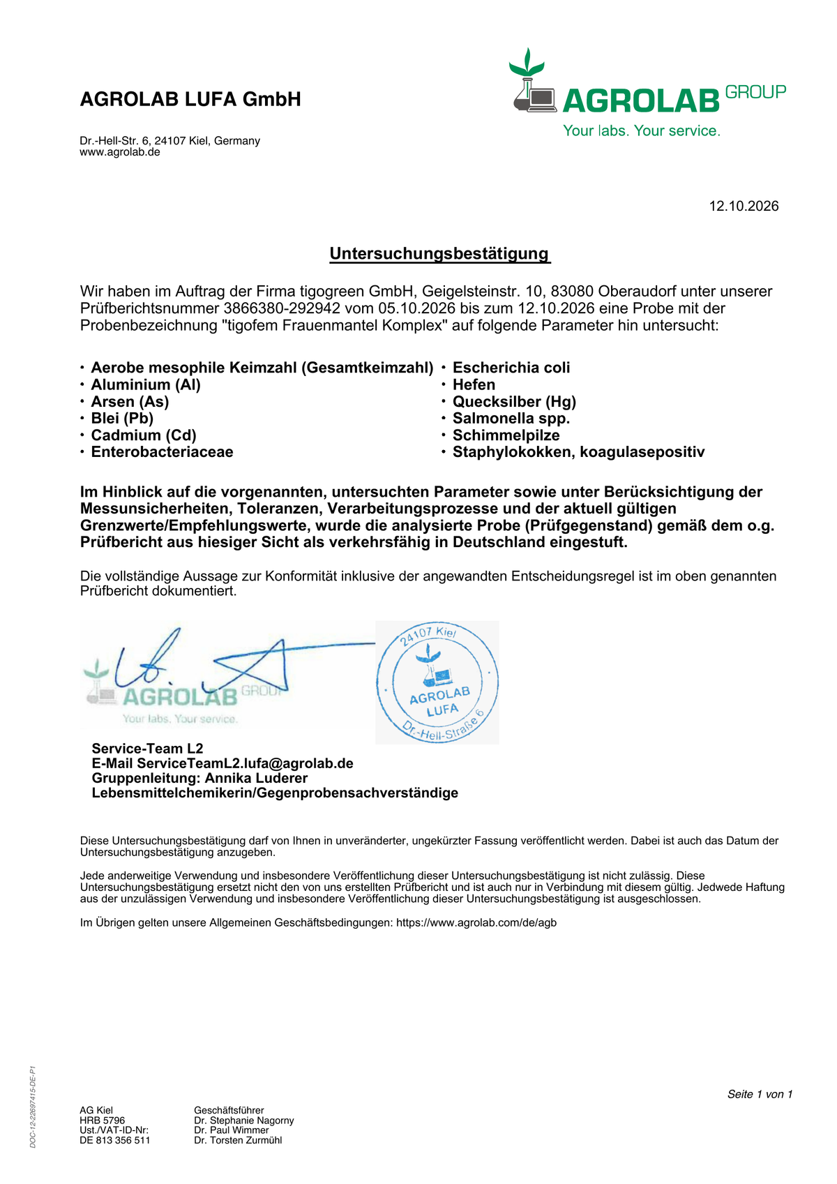 tigofem Frauenmantel Kapseln – Starter (80 Kapseln, Glasflakon)