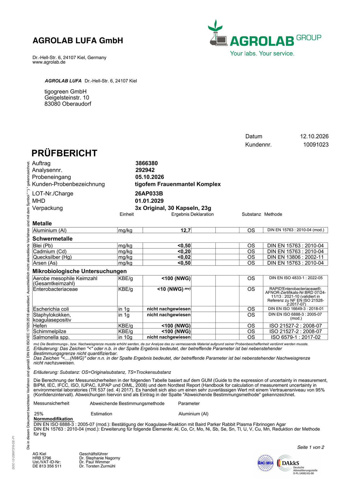 tigofem Frauenmantel Kapseln – Starter (80 Kapseln, Glasflakon)