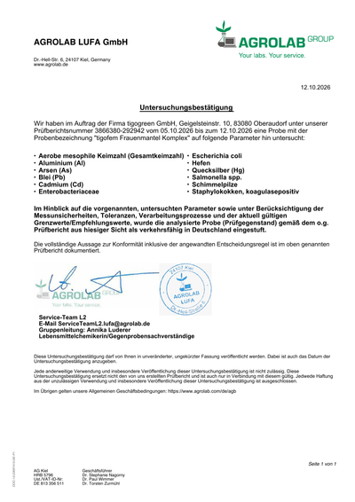 tigofem Frauenmantel Kapseln – Starter (80 Kapseln, Glasflakon)